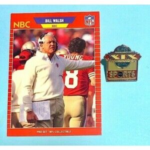 1985 SUPER BOWL XIX  ABC Press Pin  and  1989- Bill Walsh Pro Set Card #30